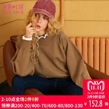 妖精的口袋冬装新款宽松拼接蕾丝纯色小高领毛衣女短款749062图片