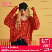 妖精的口袋旗舰店秋装新款粗针绞花宽松翻领套头保暖毛衣女749033图片