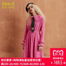 妖精的口袋旗舰店秋装新款宽松长袖收腰复古丝绒连衣裙子女737093图片