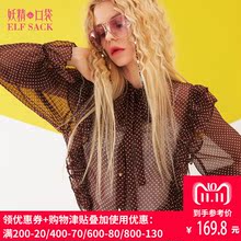 妖精的口袋秋装2018新款木耳边系带修身波点雪纺衫女长袖A8101037图片