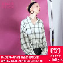 妖精的口袋2018秋装新款chic收腰长袖衬衣纯棉格纹衬衫女F8101055图片