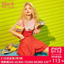 妖精的口袋夏装新款纯色收褶修身甜美吊带连衣裙裤女图片