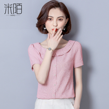 雪纺衬衫女装夏装2018新款超仙短袖娃娃衫韩版遮肚子显瘦上衣洋气图片