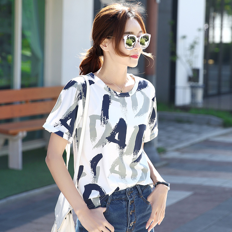 夏装2018新款女装上衣前短后长t恤女士短袖韩