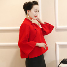 唐装女秋冬毛呢民国风复古女装盘扣上衣女中国风旗袍上衣汉服外套图片
