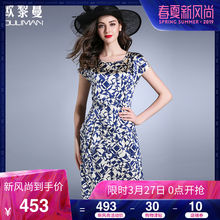 欧黎蔓2018夏季新款真丝连衣裙修身显瘦印花桑蚕丝A字裙气质图片