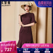 欧黎蔓木耳领真丝连衣裙女夏2018新款长款桑蚕丝荷叶边裙摆a字裙图片