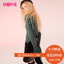妖精的口袋网红毛衣女2018新款修身小清新早秋装荷叶袖短款上衣女图片