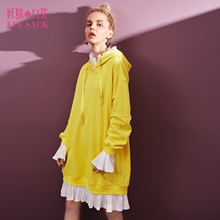 妖精的口袋旗舰店2018秋装新款宽松简约假两件卫衣连衣裙女中裙子图片