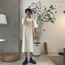 大口袋牛仔连衣裙 学院风复古做旧百搭中长款 夏装 韩版 女学生背带裙