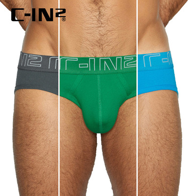C-IN2秋冬新款三件装男士内裤三角裤纯棉白色低腰三角3件装 1313P