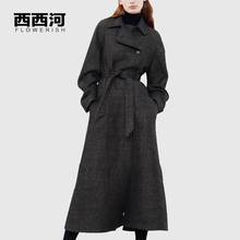 西西河毛呢外套女中长款2017秋冬季新款欧美女装西装领呢子大衣图片