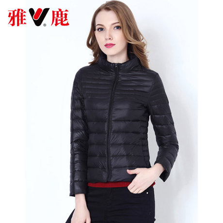 雅鹿羽绒服女短款 韩版春季轻型立领女装潮 轻薄款修身保暖外套商品大图