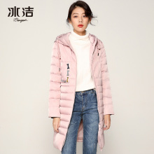 冰洁2018秋冬新款中长款连帽羽绒服女个性时尚羽绒外套J80141018图片