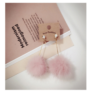 毛球耳钉简约长款流苏耳饰