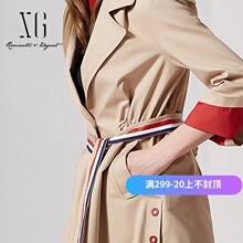 xg女装 风衣女中长款韩版秋季2018新款 米咖色外套XD308031A470图片