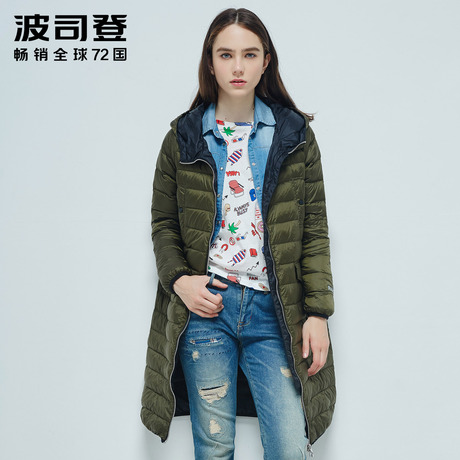 波司登秋季新款长款连帽时尚轻薄女士羽绒服B1601042丷商品大图