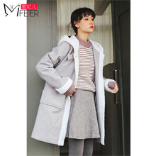 冬装女2018新款冷系女装连帽加绒中长款棉袄港味学生加厚毛呢外套图片