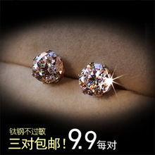 闪耀 e428 韩国OL璀璨耳钉女克拉耳环 镶钻钛钢仿钻石百搭