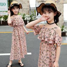 时髦露肩中大童2019文艺儿童 米粉连衣裙仙女超仙女童公主夏季无袖