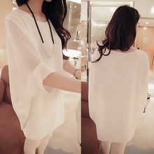 sz春夏宽松t恤女夏中长款 雪纺衫 夏潮 蝙蝠袖 SZstyle shez 正品