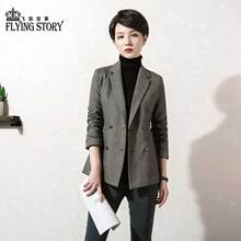 2018秋新款羊毛呢子小西服女装韩版外套职业装冬季双排扣毛料西装图片