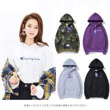 秋冬日版冠军卫衣男女长袖刺绣印花套头加绒连帽情侣款宽松外套潮