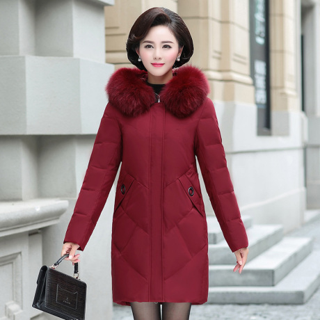 中老年女装羽绒服2018新款狐狸毛领加厚中长款大码妈妈装修身外套商品大图