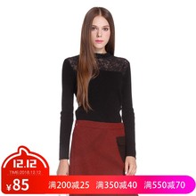 ochirly欧时力立领拼镂空蕾丝羊毛衫 双12价85元 1HY4031640
