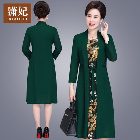 妈妈秋装连衣裙中长款40-50岁2018新款中老年女春秋过膝长袖裙子商品大图