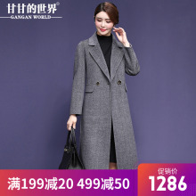 甘甘的世界2018新款双面呢大衣西装翻领人字纹中长款中年大码外套图片