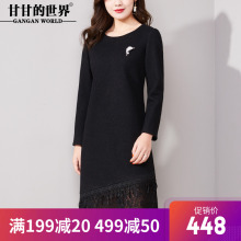 甘甘的世界2018春装新品水滴蕾丝连衣裙拼接下摆小黑裙大码连衣裙图片