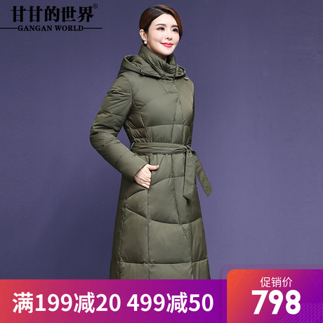 【90%白鸭绒】高领连帽羽绒服女过膝长款冬季新款甘甘的世界防风商品大图