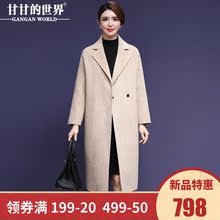 【全羊毛】甘甘的世界2018秋冬新款西装翻领双面呢大衣修身中长款图片
