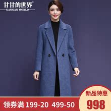 【全羊毛】甘甘的世界2018秋冬新款西装翻领纯色双面呢大衣中长款图片