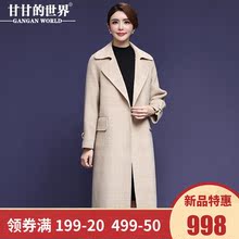 【全羊毛】甘甘的世界新款双面呢大衣女中长款格子大码中年外套女图片