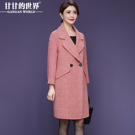 【5%羊驼毛】甘甘的世界秋冬新款翻领廓形斜纹双面呢大衣女中长款商品大图