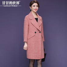 【5%羊驼毛】甘甘的世界秋冬新款翻领廓形斜纹双面呢大衣女中长款图片