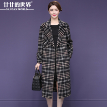 【80%羊毛】双面呢大衣女中长款2018新款甘甘的世界冬季格子西装图片