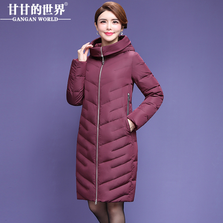 【90%白鸭绒】高领连帽羽绒服中长款女甘甘的世界新款防风保暖瘦商品大图