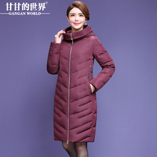 【90%白鸭绒】高领连帽羽绒服中长款女甘甘的世界新款防风保暖瘦图片
