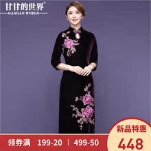【金丝绒牡丹刺绣】金丝绒婚宴礼服甘甘的世界2018秋冬新品旗袍图片