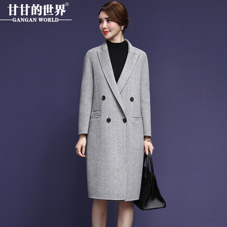 【全羊毛】甘甘的世界2018秋冬新款双面呢大衣时尚人字纹毛呢外套商品大图