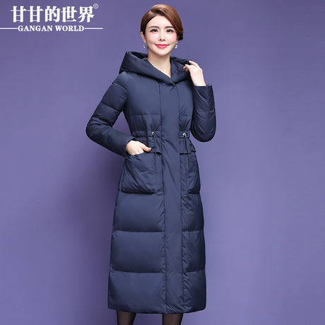 【90%白鸭绒】过膝长款连帽羽绒服腰部抽绳甘甘的世界冬季新款女商品大图