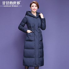 【90%白鸭绒】过膝长款连帽羽绒服腰部抽绳甘甘的世界冬季新款女图片