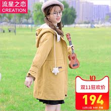 冬装外套女中长款学生2018新款初中生韩版加厚加绒风衣棉衣学院风图片
