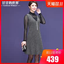 【假两件】甘甘的世界2018秋冬装新款收腰显瘦气质A版长袖妈妈装图片