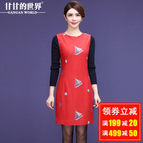 羊毛呢连衣裙女装秋冬2018新款甘甘的世界打底裙中长款修身打底裙商品大图