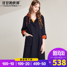 甘甘的世界2018秋季新款宽松拼色连帽风衣女中长款大口袋外套潮图片