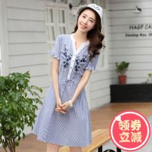 西子小荷少女夏装温柔裙超仙收腰显瘦中长款2018新款女学生连衣裙图片